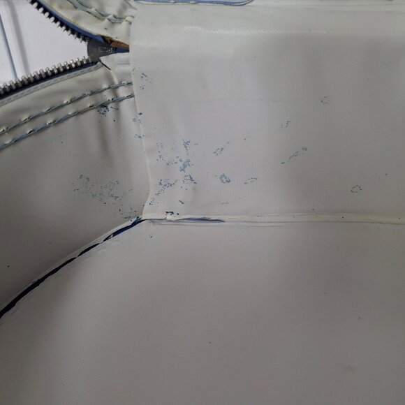 Vintage Travel Hat Box Round 1960s Suitcase Blue With 2 White Stripes - Picture 11 of 16